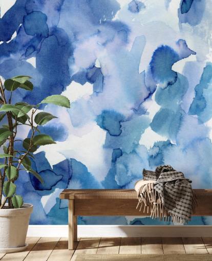 Blue and White Dots Watercolor Wallpaper