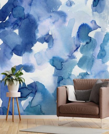 Papel pintado Acuarela de puntos azules y blancos Papel pintado Acuarela de puntos azules y blancos