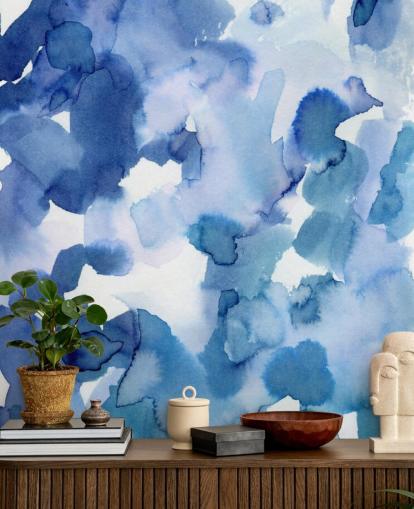 Papel de parede de aquarela de pontos azuis e brancos