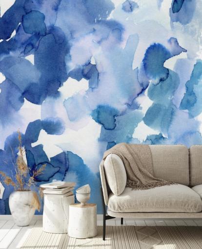 Blue and White Dots Watercolor Wallpaper