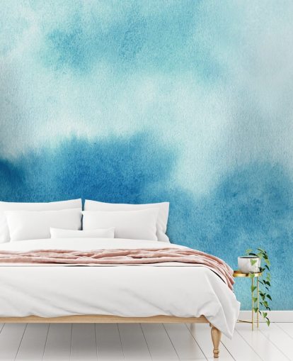 Blauwe en witte luchten aquarel behang