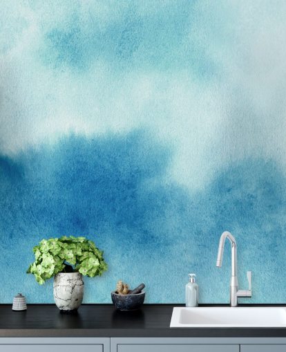 Papel pintado de acuarela de cielos azules y blancos