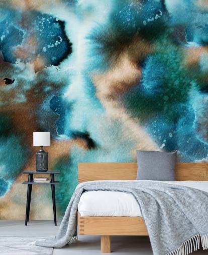 Papel pintado Acuarela azul y marrón Papel pintado Acuarela azul y marrón