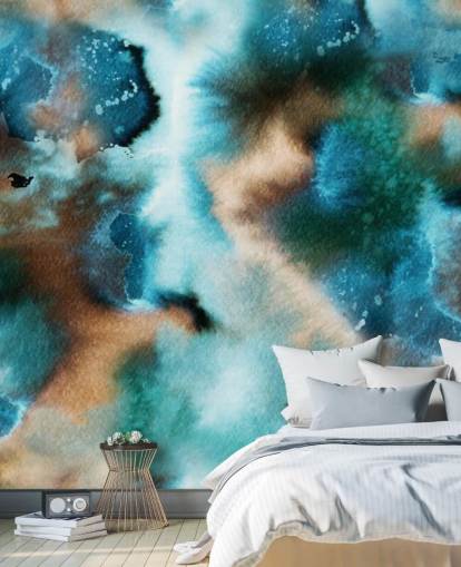 Papel pintado Acuarela azul y marrón