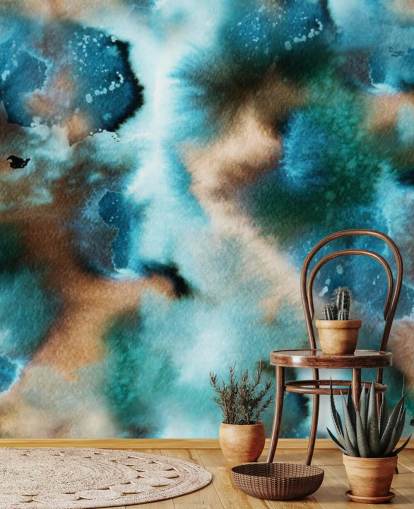 Papel pintado Acuarela azul y marrón
