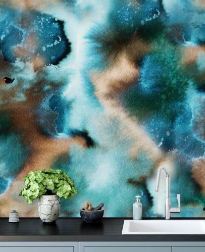 Blue and Brown Watercolor Wallpaper