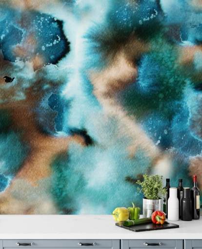 Papel de parede aquarela azul e marrom Papel de parede aquarela azul e marrom