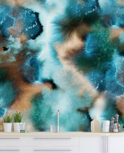 Papel pintado Acuarela azul y marrón Papel pintado Acuarela azul y marrón