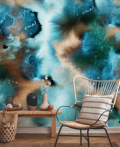 Papel pintado Acuarela azul y marrón Papel pintado Acuarela azul y marrón