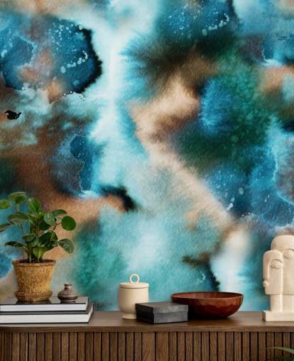 Papel pintado Acuarela azul y marrón