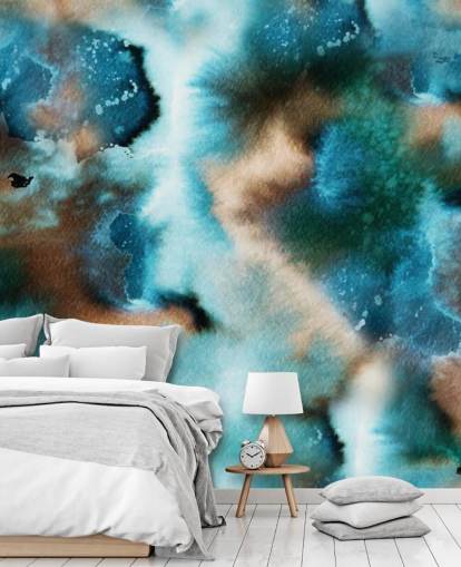Papel pintado Acuarela azul y marrón