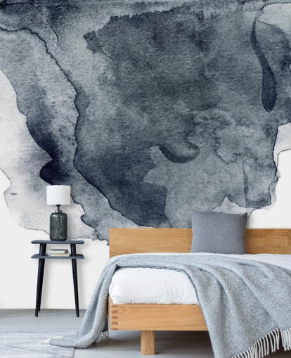 black and white watercolour wallpaper mural called Charcoal Swirl Watercolour for bedrooms, living rooms and kitchens