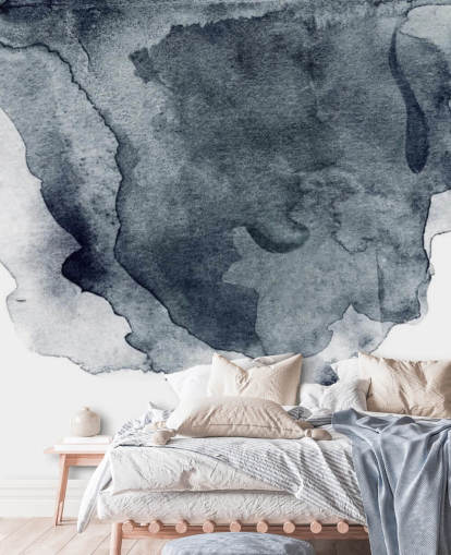 black and white watercolor wallpaper mural called Charcoal Swirl Watercolor for bedrooms, living rooms and kitchens