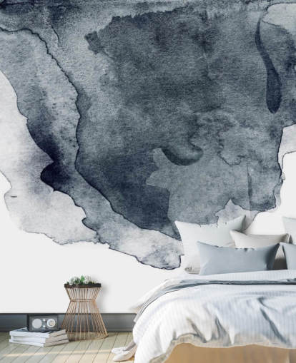 sort og hvid akvarel tapet vægmaleri kaldet Charcoal Swirl Watercolour til soveværelser, stuer og køkkener