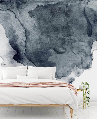 black and white watercolor wallpaper mural called Charcoal Swirl Watercolor for bedrooms, living rooms and kitchens