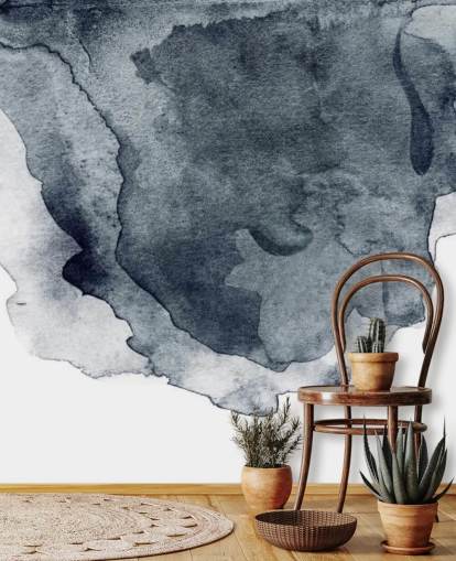 black and white watercolor wallpaper mural called Charcoal Swirl Watercolor for bedrooms, living rooms and kitchens