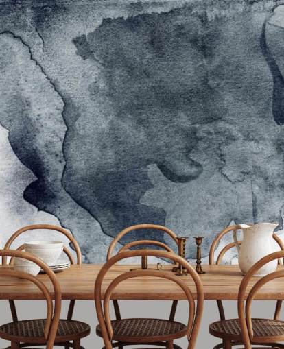 black and white watercolor wallpaper mural called Charcoal Swirl Watercolor for bedrooms, living rooms and kitchens