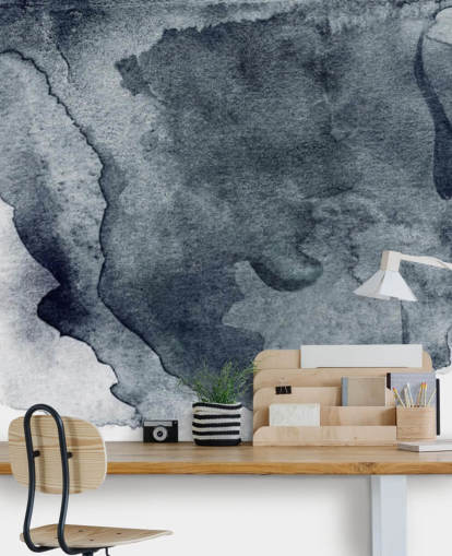 black and white watercolour wallpaper mural called Charcoal Swirl Watercolour for bedrooms, living rooms and kitchens