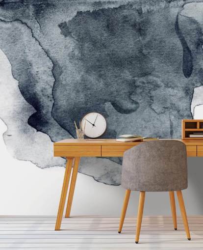 black and white watercolor wallpaper mural called Charcoal Swirl Watercolor for bedrooms, living rooms and kitchens