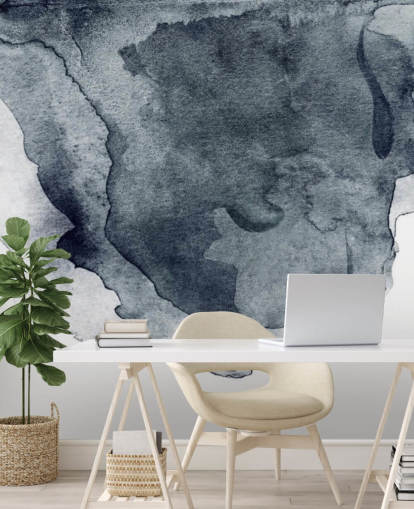 zwart-wit aquarelbehang met de naam Charcoal Swirl Watercolour voor slaapkamers, woonkamers en keukens