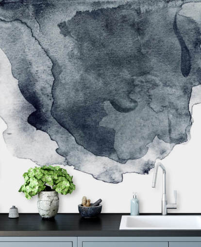black and white watercolour wallpaper mural called Charcoal Swirl Watercolour for bedrooms, living rooms and kitchens