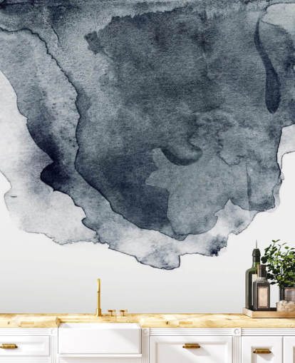 mural de papel pintado de acuarela en blanco y negro llamado Charcoal Swirl Watercolour para dormitorios, salas de estar y cocinas