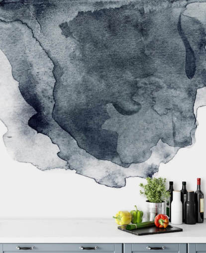 black and white watercolor wallpaper mural called Charcoal Swirl Watercolor for bedrooms, living rooms and kitchens