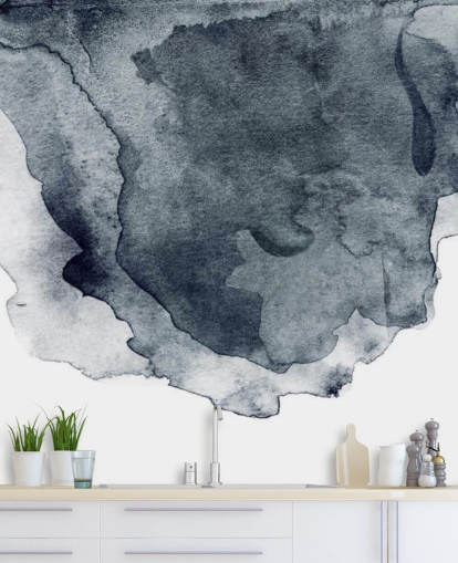 Schwarz-Weiß-Aquarell-Tapete namens Charcoal Swirl Watercolour für Schlafzimmer, Wohnzimmer und Küchen