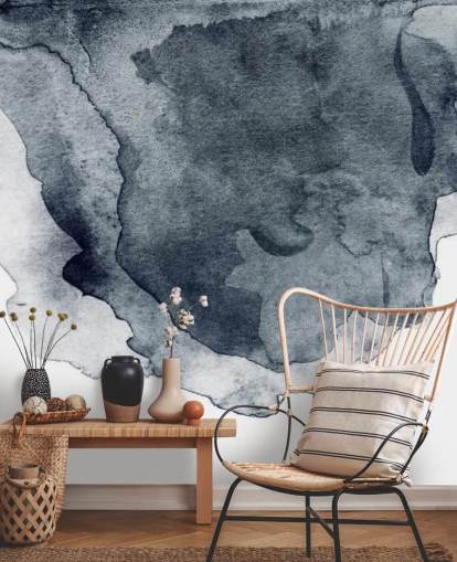 black and white watercolour wallpaper mural called Charcoal Swirl Watercolour for bedrooms, living rooms and kitchens