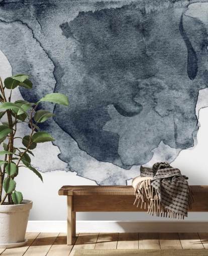 mustavalkoinen vesiväritapetti seinämaalaus nimeltä Charcoal Swirl Watercolour makuuhuoneisiin, olohuoneisiin ja keittiöihin
