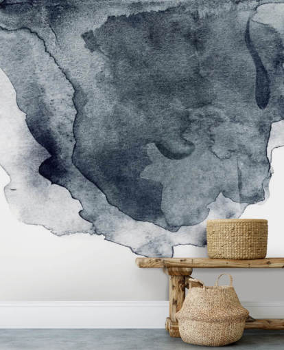 black and white watercolour wallpaper mural called Charcoal Swirl Watercolour for bedrooms, living rooms and kitchens