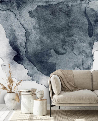 black and white watercolour wallpaper mural called Charcoal Swirl Watercolour for bedrooms, living rooms and kitchens
