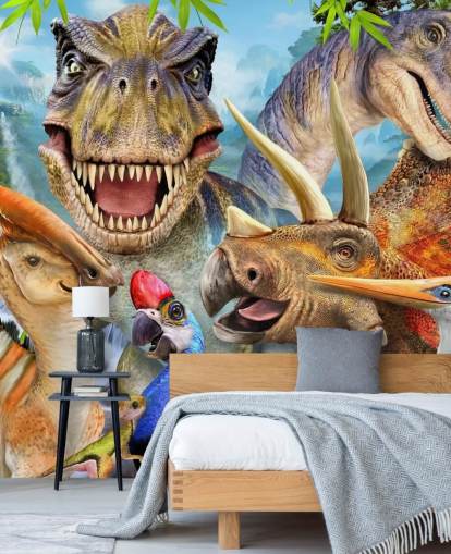 Dinosaurussen Selfie Muurschildering