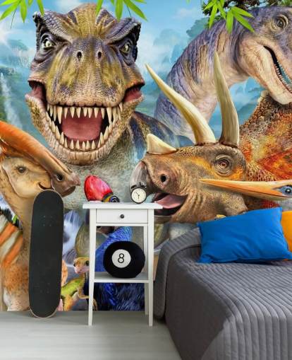 Dinosaurussen Selfie Muurschildering