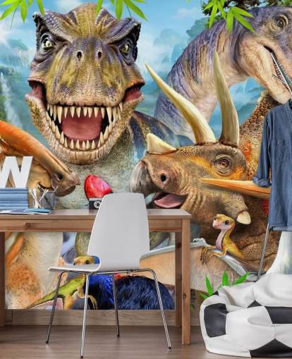 Dinosaurer Selfie vægmaleri