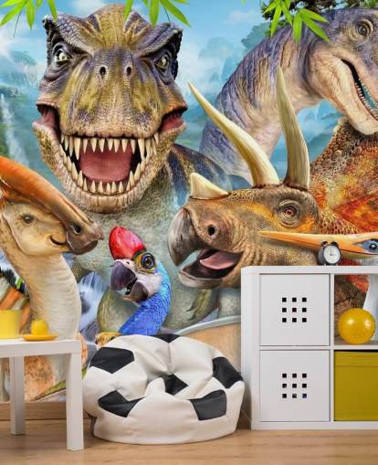 Dinosaurier Selfie väggmålning Dinosaurier Selfie väggmålning