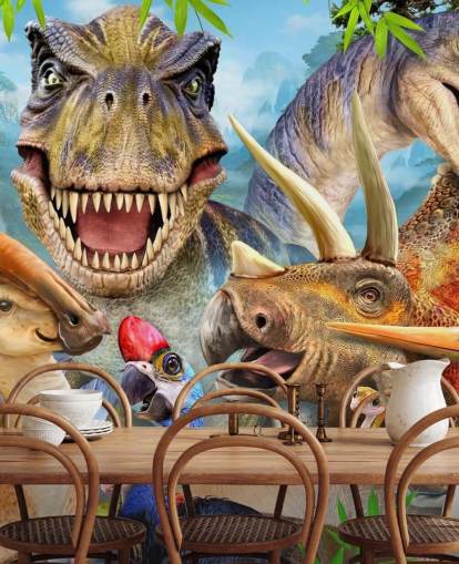 Dinosaurer Selfie vægmaleri Dinosaurer Selfie vægmaleri