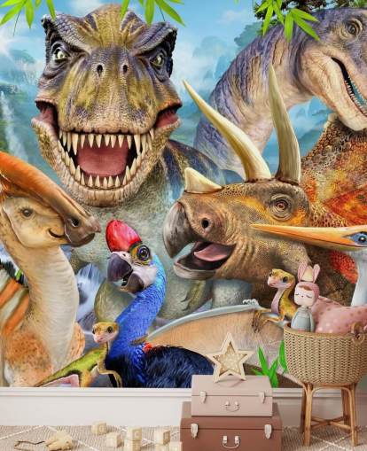 Dinosaurussen Selfie Muurschildering