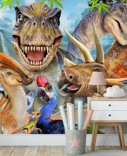 Dinosaurier Selfie väggmålning