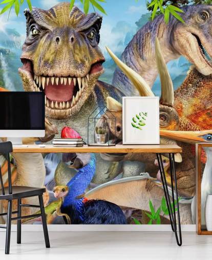 Decorazione murale con selfie con dinosauri