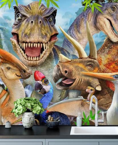 Dinosaurukset Selfie seinämaalaus Dinosaurukset Selfie seinämaalaus
