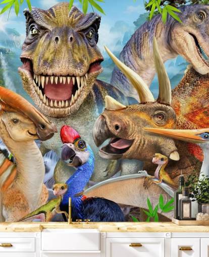 Mural de pared Selfie dinosaurios Mural de pared Selfie dinosaurios