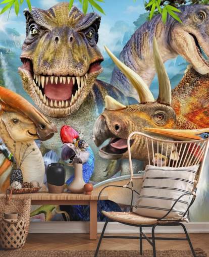 Mural de pared Selfie dinosaurios