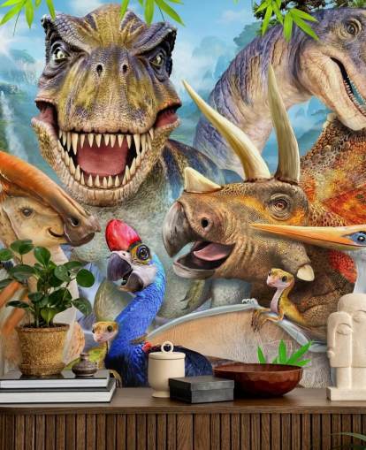 Decorazione murale con selfie con dinosauri