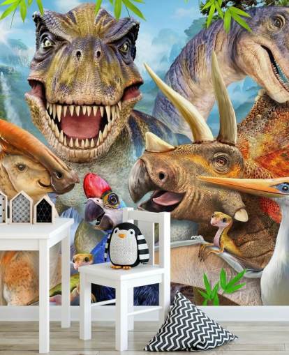 Dinosaurier Selfie väggmålning Dinosaurier Selfie väggmålning