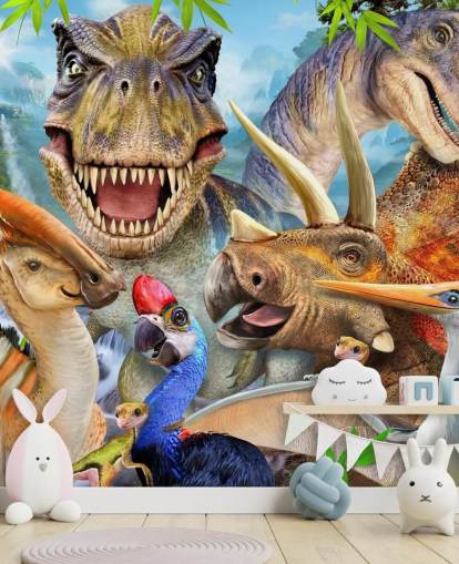 Dinosaurer Selfie vægmaleri Dinosaurer Selfie vægmaleri