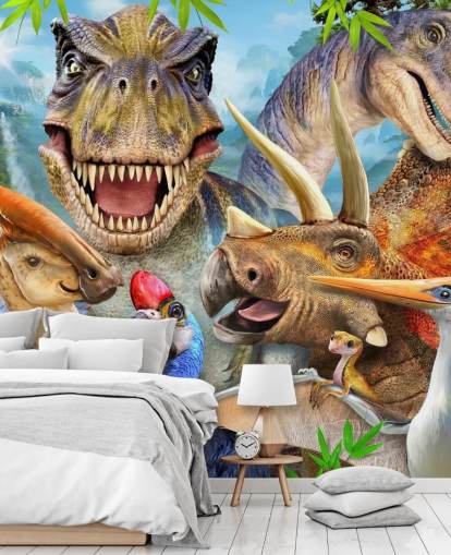 Dinosaurukset Selfie seinämaalaus Dinosaurukset Selfie seinämaalaus