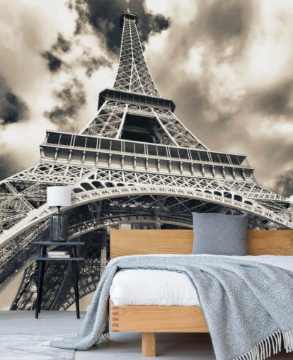 Black and White View of Eiffel Tower from Below Wallpaper