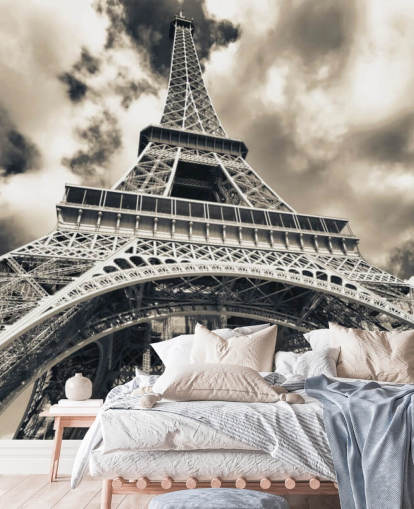 Black and White View of Eiffel Tower from Below Wallpaper