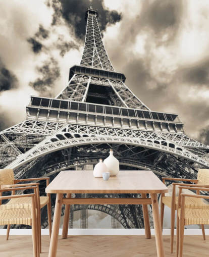 Black and White View of Eiffel Tower from Below Wallpaper